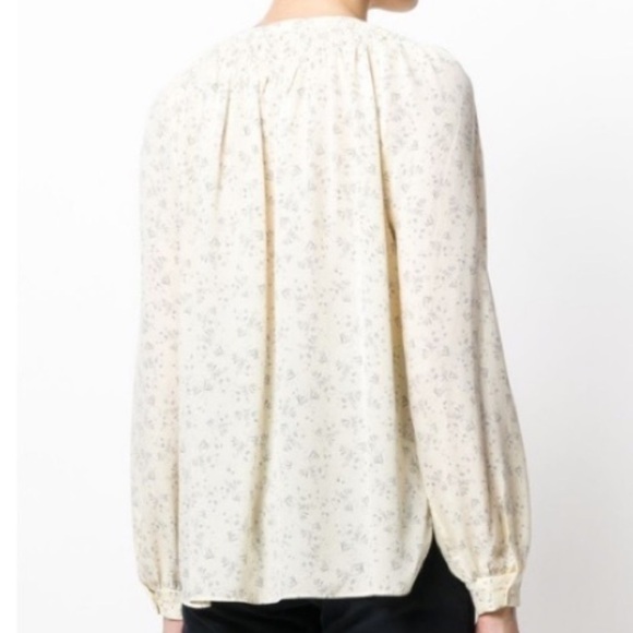 VINCE Yellow Smocked Silk Floral Button Down Blouse Size Medium - Picture 10 of 10